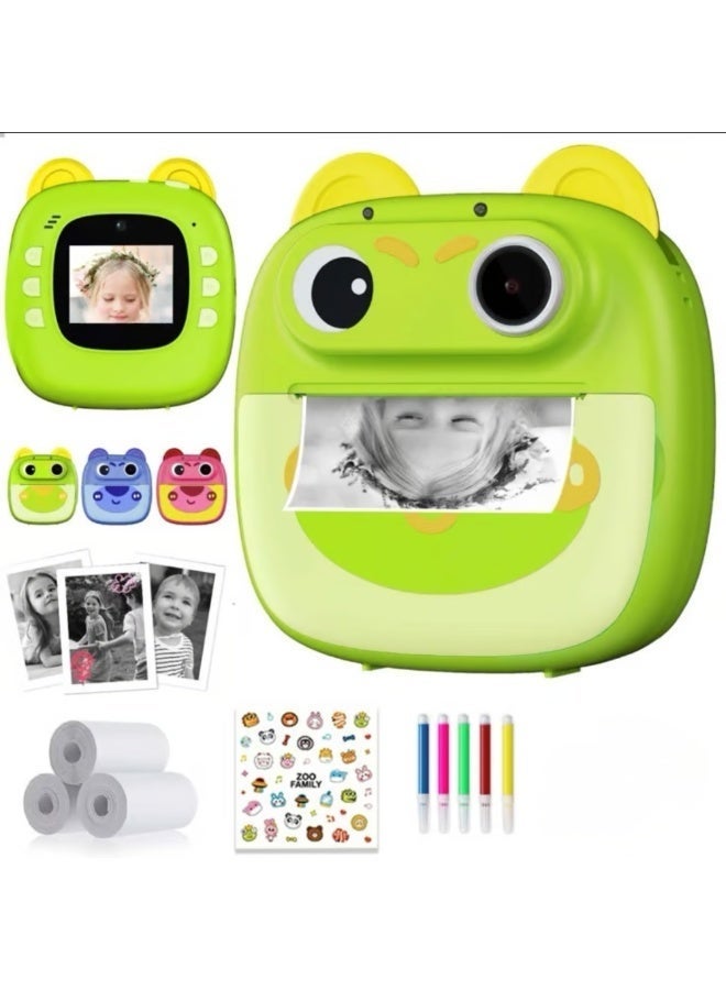 Twisoo Kids Instant Print Camera Toy, Cartoon Mini HD Digital Camera for Children, Educational Photography Toy with Thermal Printing, Portable Learning Camera, Birthday Christmas Gift for Boys (Green) - Image 1